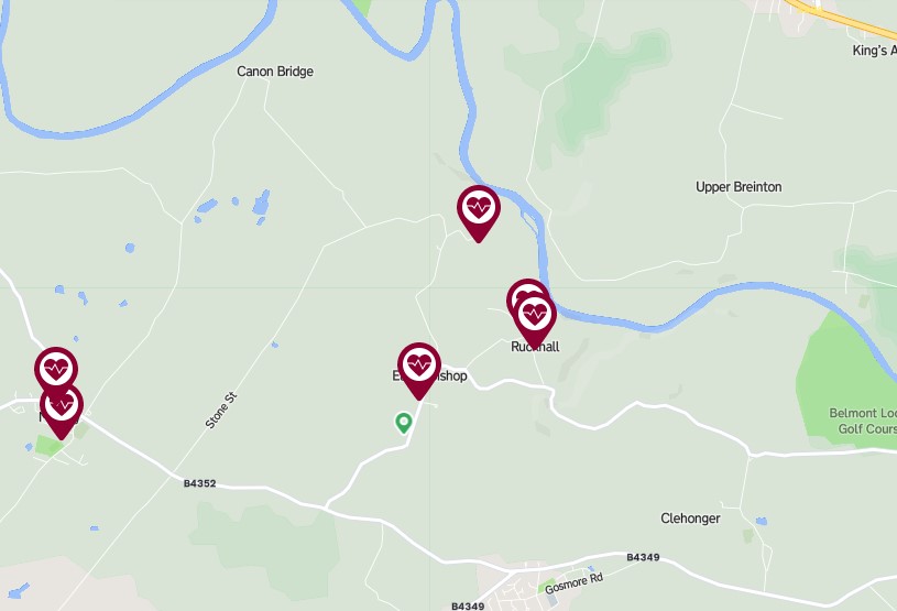 map showing defibrillator locations